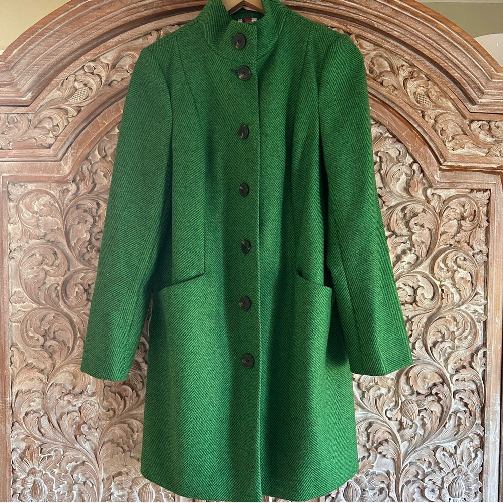 Boden Emerald Green Heritage Tweed Coat with Stand Collar